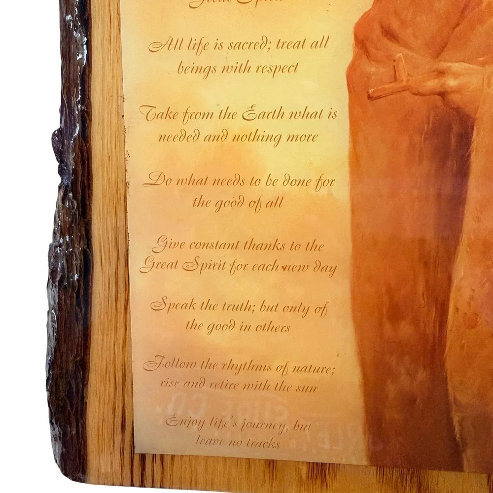 Vintage Native American 10 Commandments Wood Slab Wall Plaque Cliff Dweller